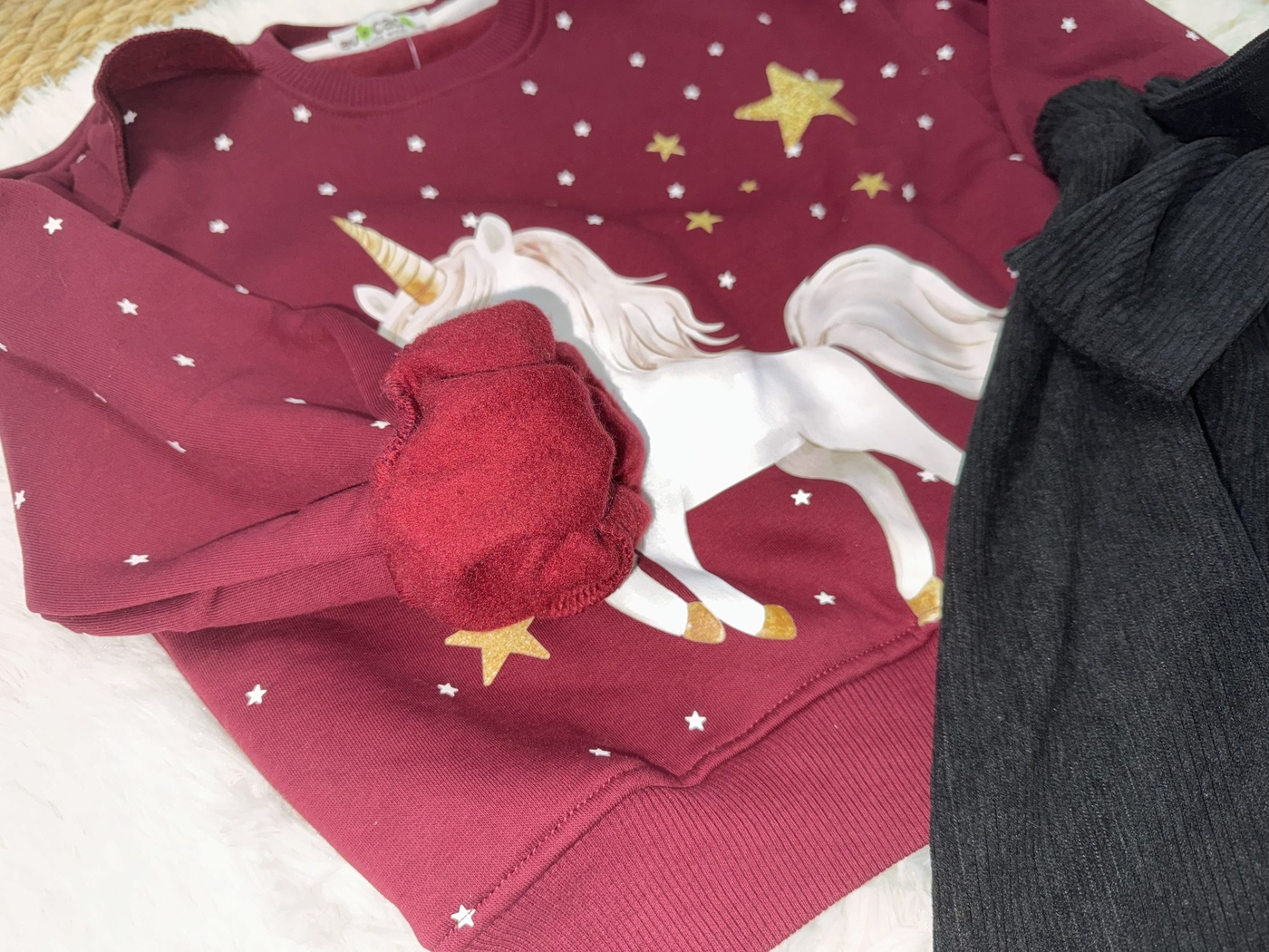 Unicorn Ruffle Set Maroon & Black - Girl (Unicorn Print)