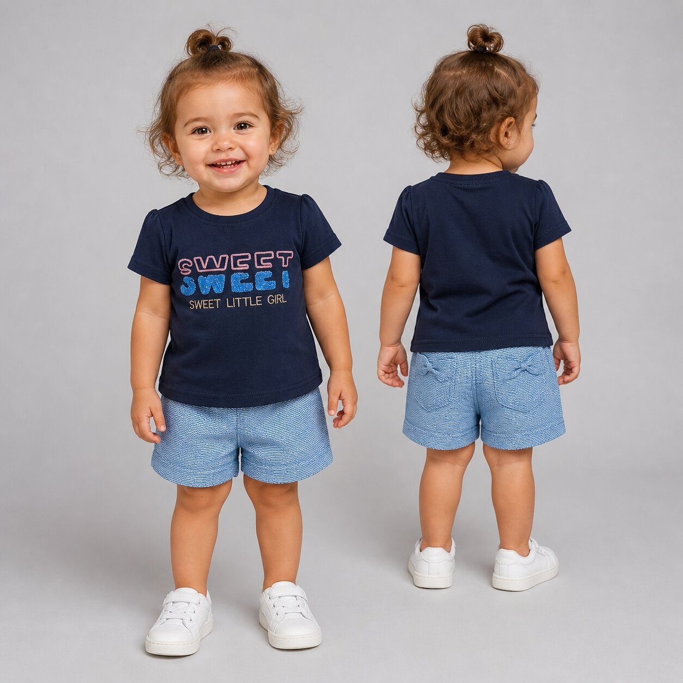 Sweet Navy Shorts Set - Girl (Text Graphic)-24M