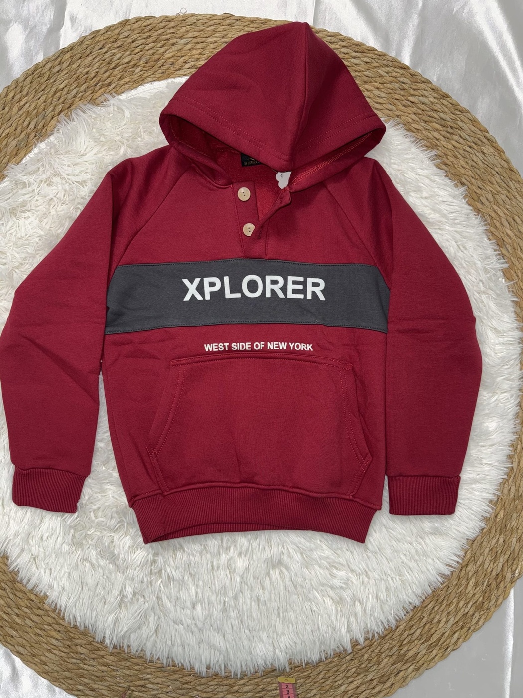 Xplorer Button Hoodie Set Maroon - Boy (Dark Grey Cargo Pants)