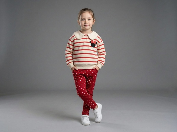 Minnie Mouse Collared Set Cream & Red - For Girls (Polka Dot Pants)