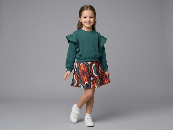 Teal Set - Girl (Abstract Skirt)