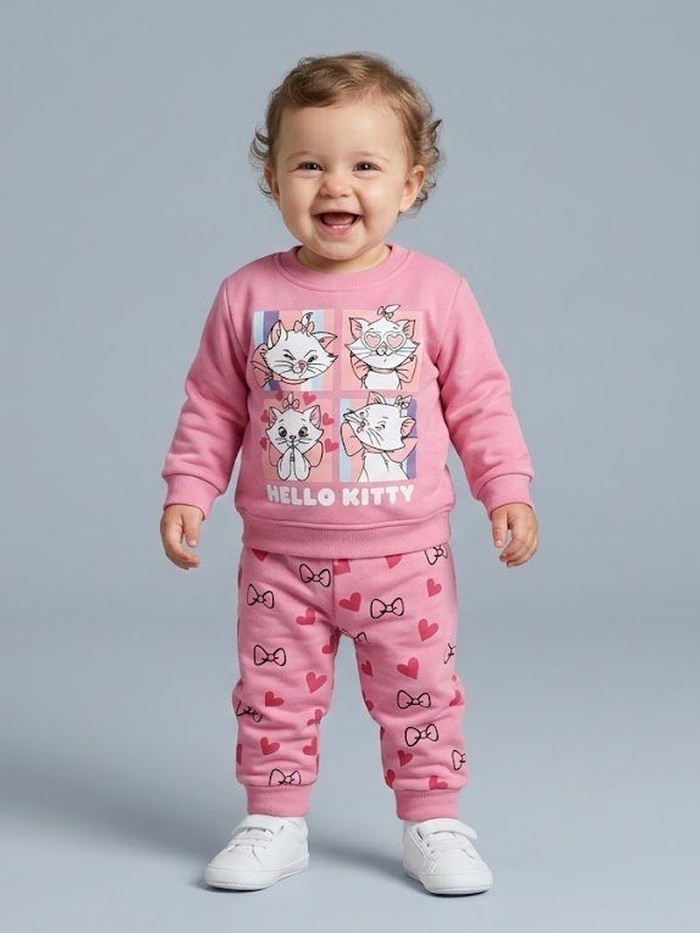 Marie Cat Pink Set - Girl (Bow Print Pants)