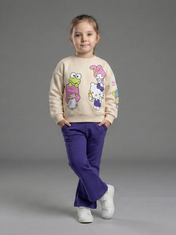 Sanrio Hello Kitty Set Cream & Purple - Girl (Flared Pants)