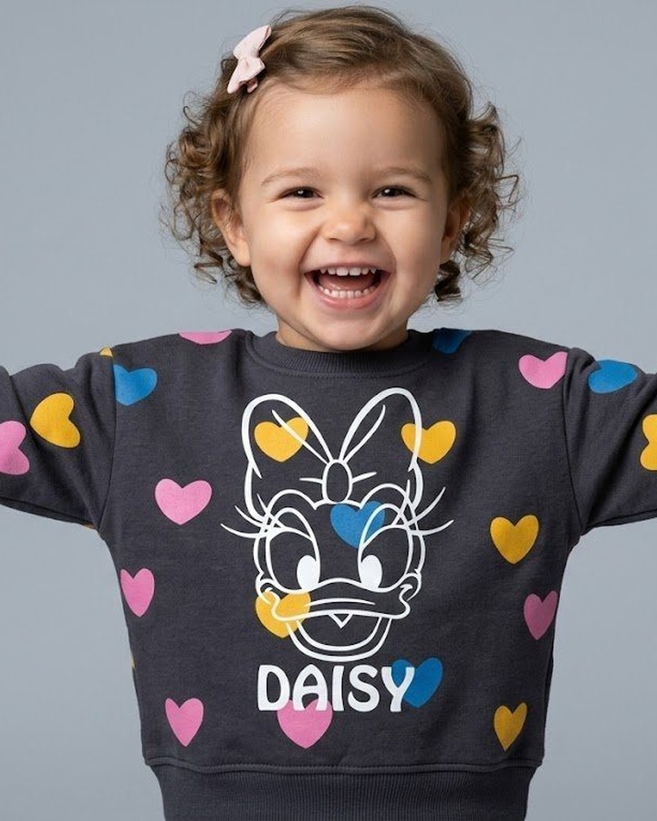 Daisy Duck Sweatshirt Dark Grey - Girl (Hearts Pattern)