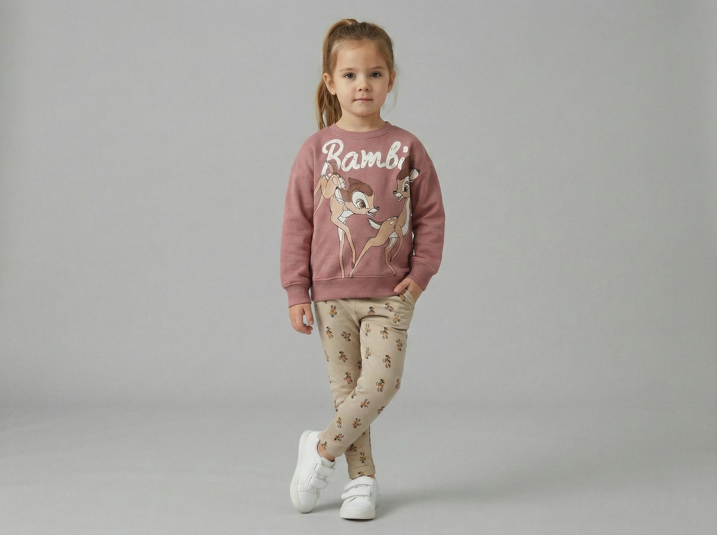 Bambi Set Dusty Rose - Girl (Floral Pattern Pants)