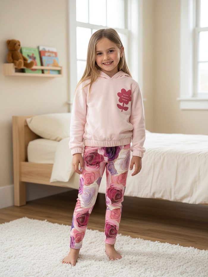 Love Flower Pink Set - Girl (Rose Pattern Pants)