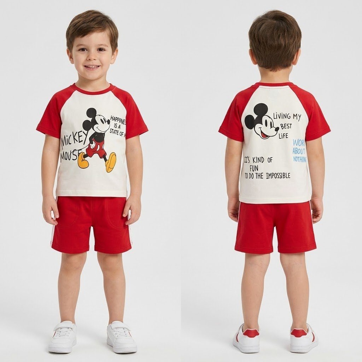 Mickey Mouse Red Raglan Shorts Set - Boy (Front Graphic)-06