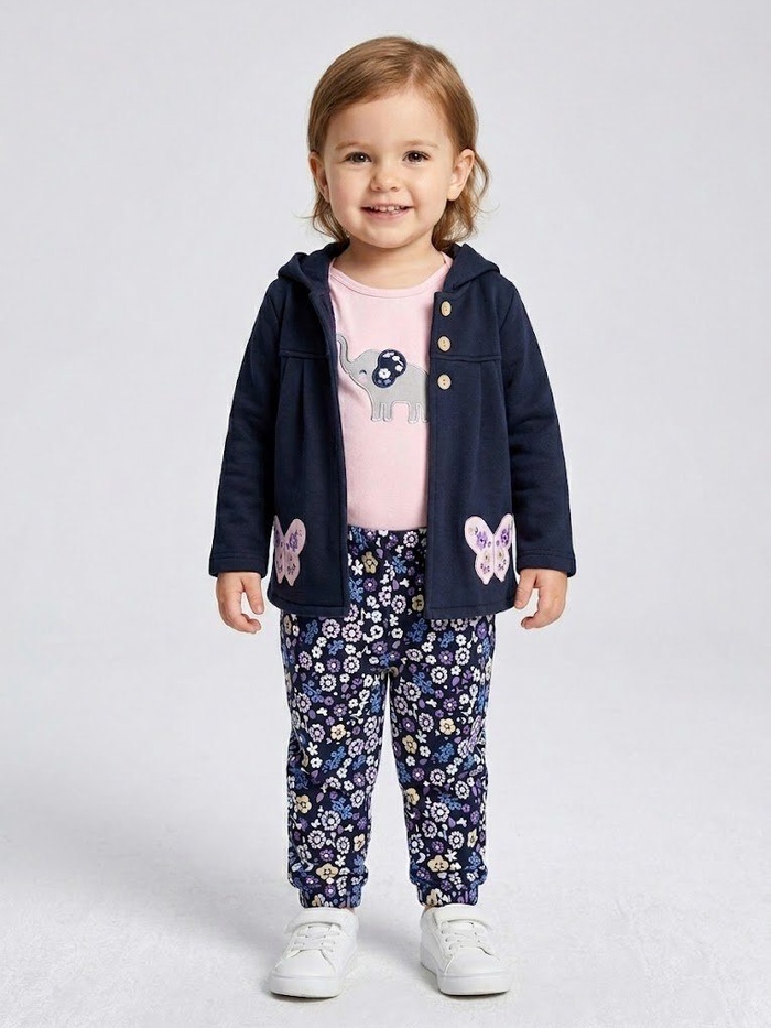 Navy Butterfly 3-Piece Set - Baby Girl (Elephant Onesie)
