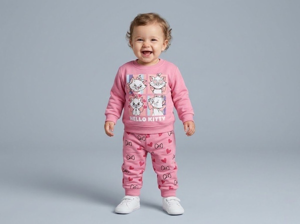 Marie Cat Pink Set - Girl (Bow Print Pants)