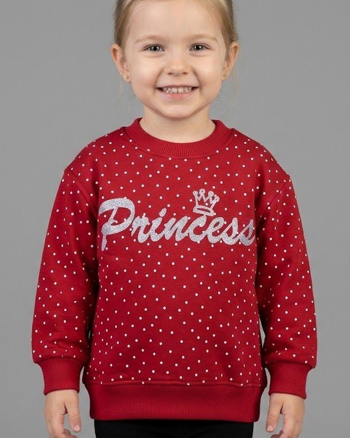 Princess Polka Dot Sweatshirt Red - Girl (Silver Glitter Text)