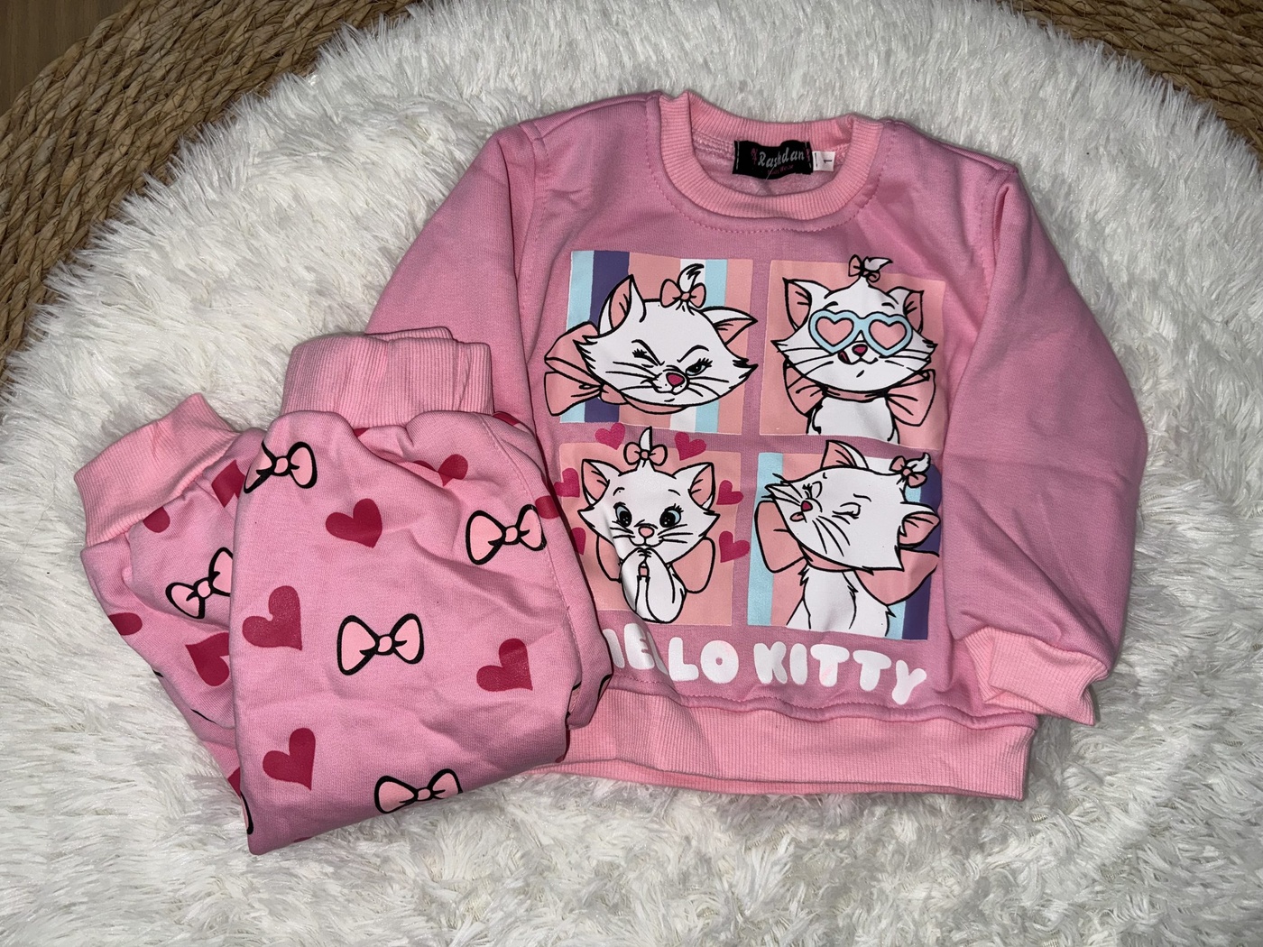 Marie Cat Pink Set - Girl (Bow Print Pants)