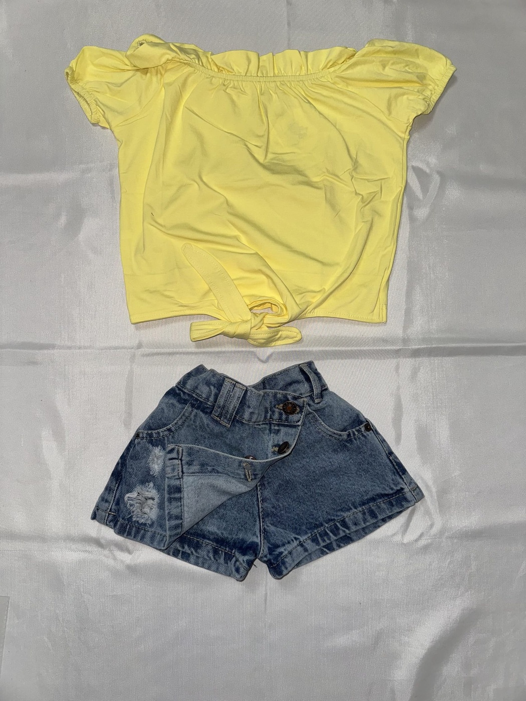 Tie-Front Yellow Denim Skort Set - Girl (Button-Front Skort)-08