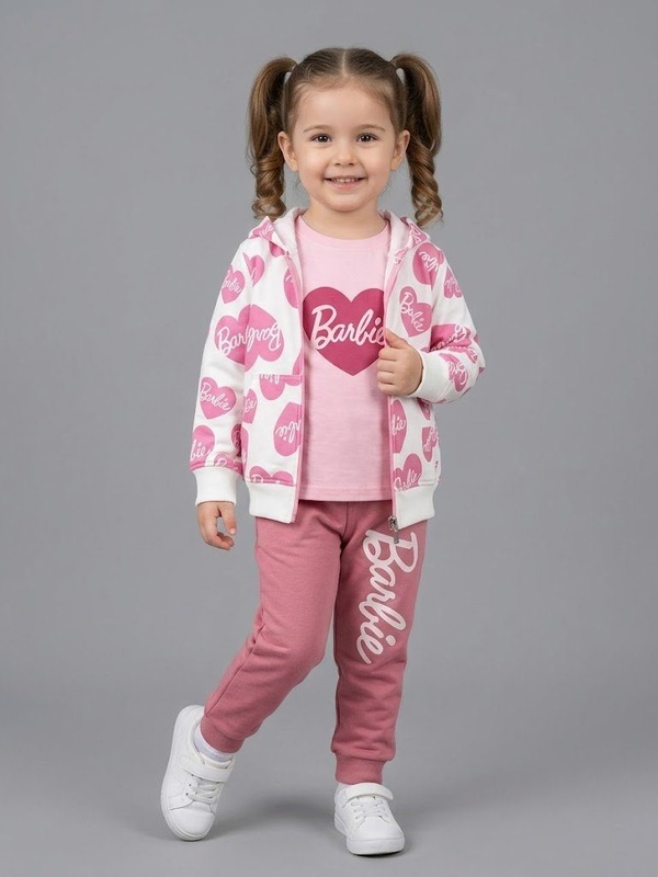 Barbie Hearts Pink 3-Piece Set - Girl (Heart Print Hoodie)