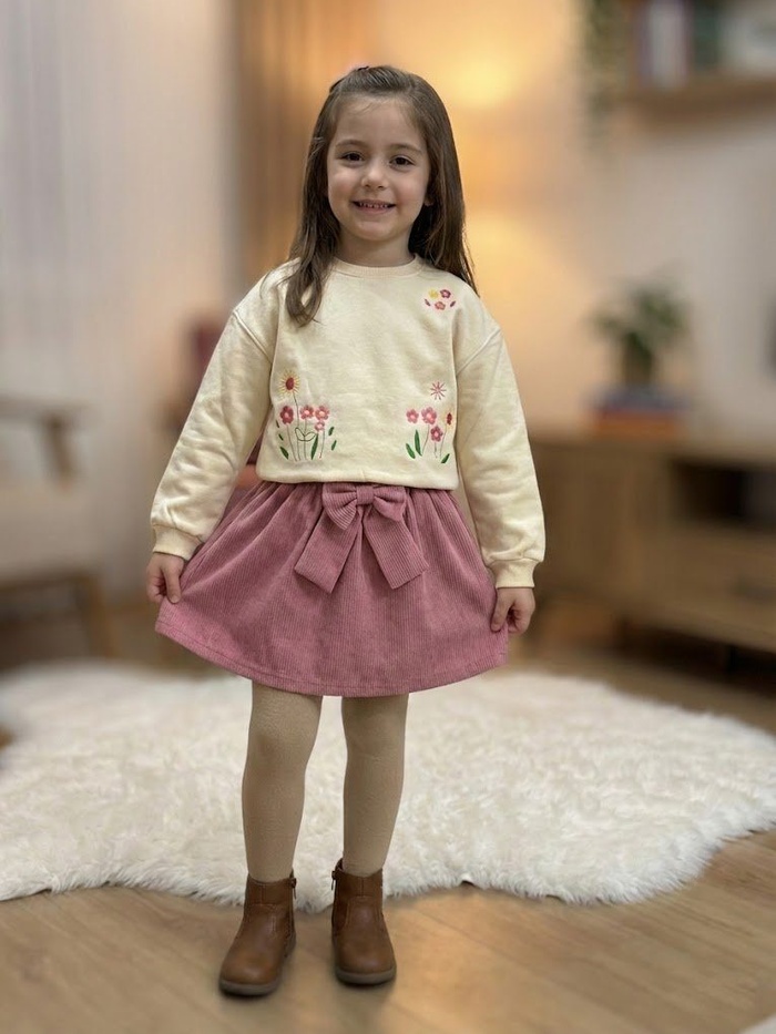 Stemmed Flower Set Cream & Mauve - Girl (Stemmed Embroidery)