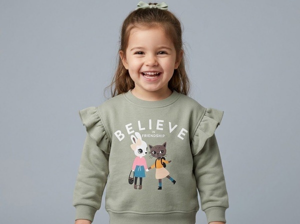 Friendship Sweatshirt Sage Green - Girl (Bunny & Cat)
