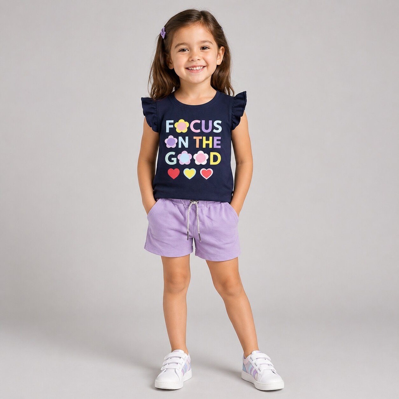 Focus Good Navy Shorts Set - Girl (Text Graphic)-06