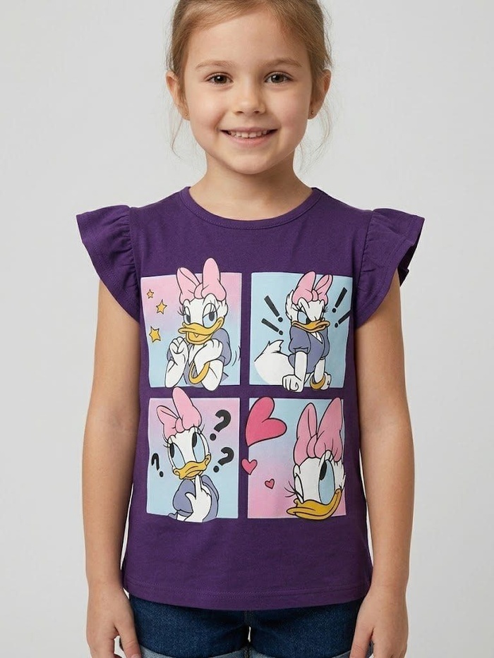 Daisy Duck Purple Ruffle Sleeve Tee - Girl (Comic Panels)
