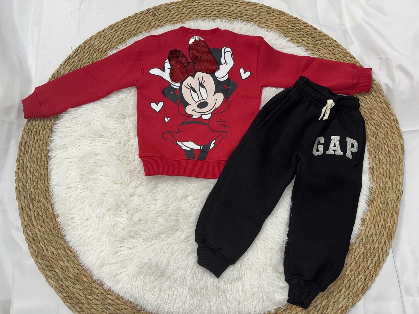 Minnie Mouse Set Red & Black - Girl (Sequin Bow Back)