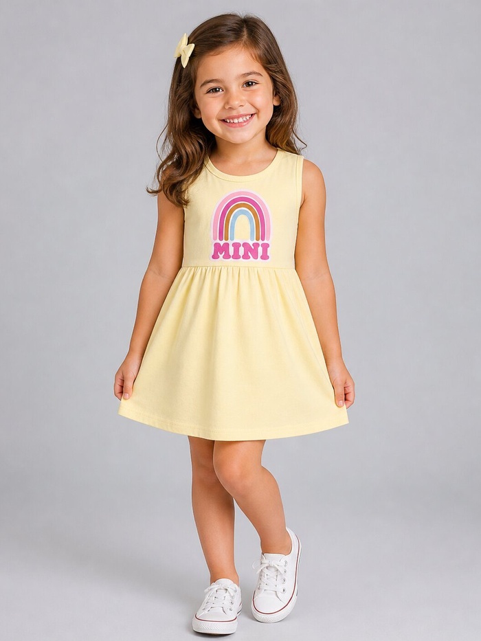 Brand Rainbow Yellow Dress - Girl (Rainbow Graphic)