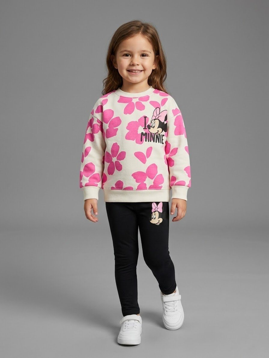 Minnie Floral Set Cream - For Girls (Black Pants)