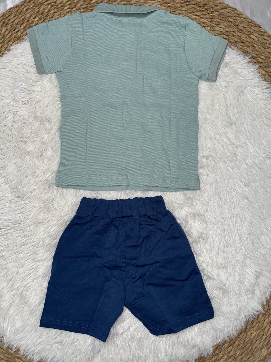 Lettered Light Blue Polo Shorts Set - Boy (Polo Collar)-24M