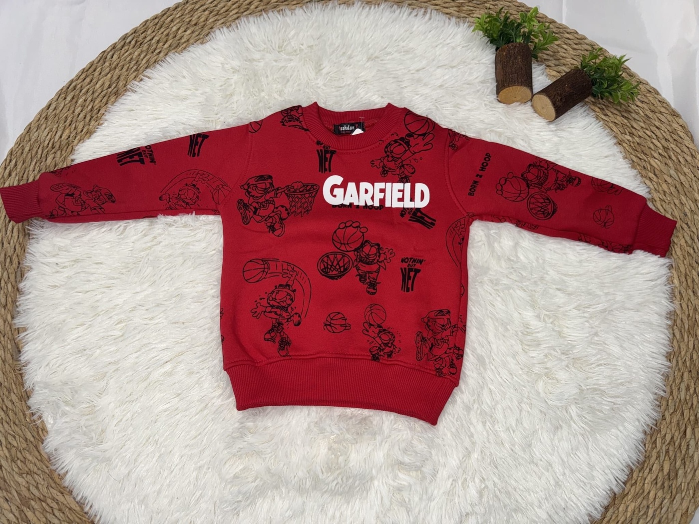 Garfield Sweatshirt Red - Boy (All Over Basketball Print)