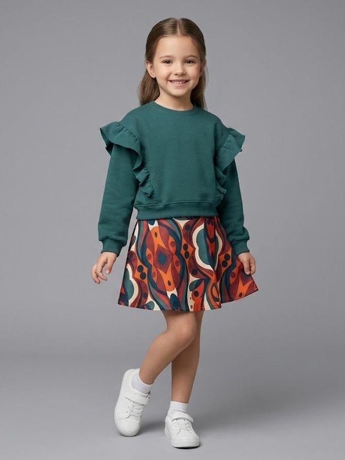 Teal Set - Girl (Abstract Skirt)