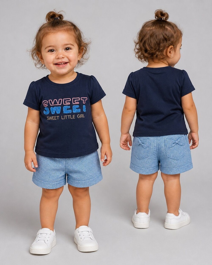 Sweet Navy Shorts Set - Girl (Text Graphic)