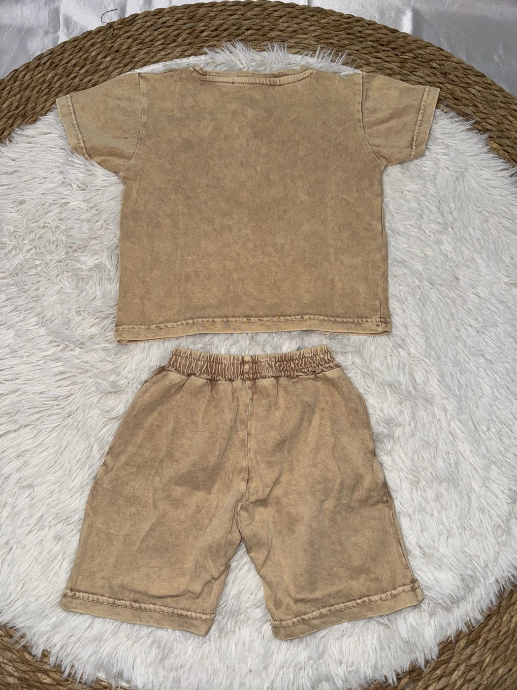 Washed Beige Shorts Set - Boy (Tonal Set)-24M