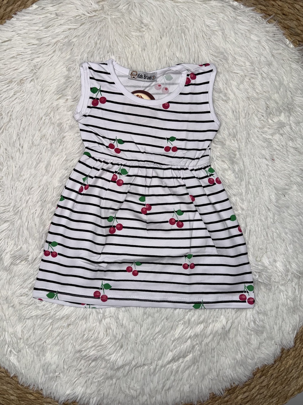 Brand Cherry Stripe White Dress - Girl (Cherry Pattern)-10