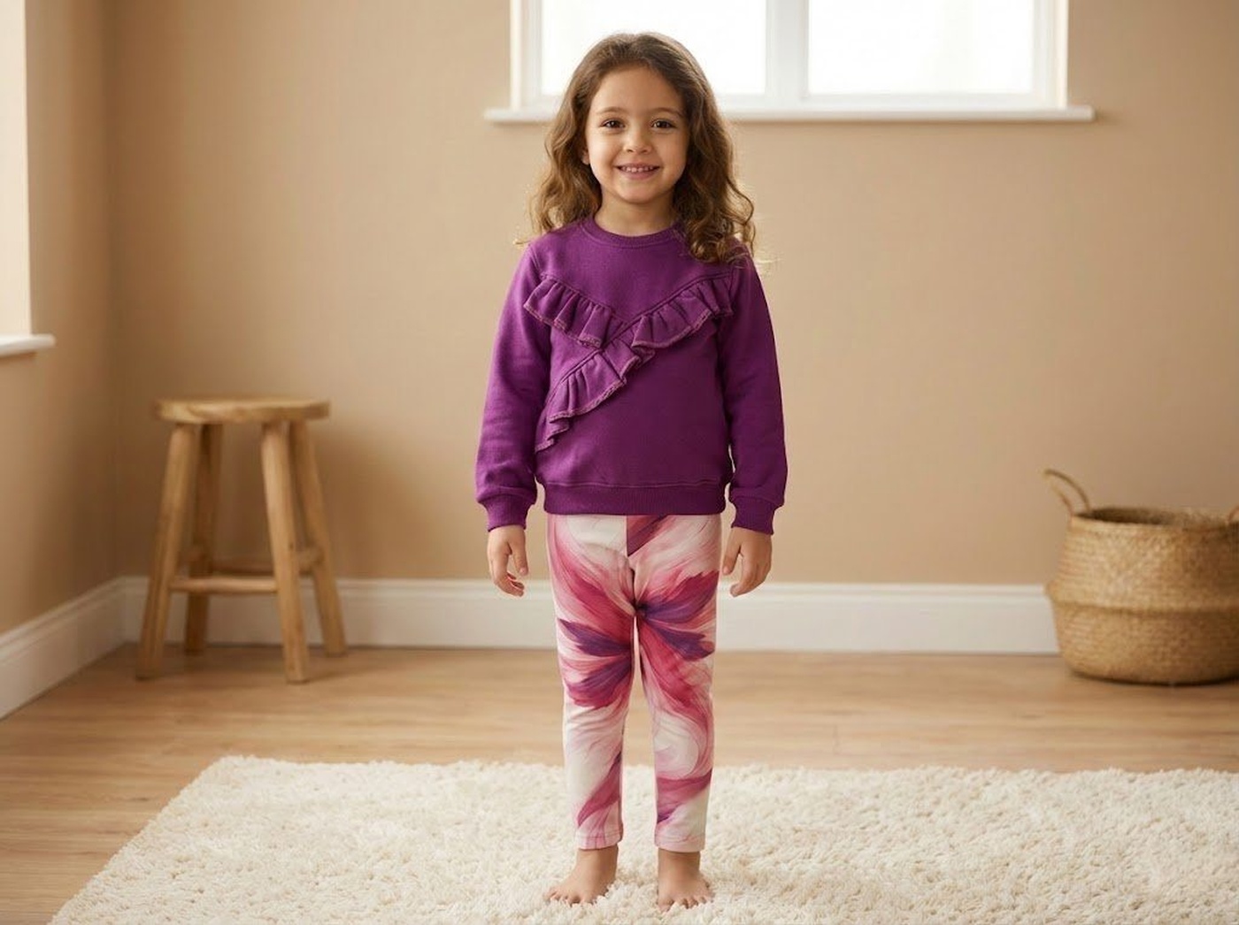 Purple Ruffle Set - Girl (Pink Floral Pants)
