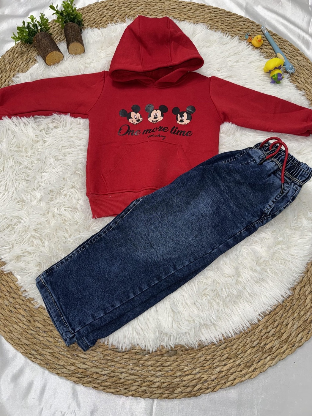 Mickey Mouse Red Hoodie Set - Boy (Blue Pants)