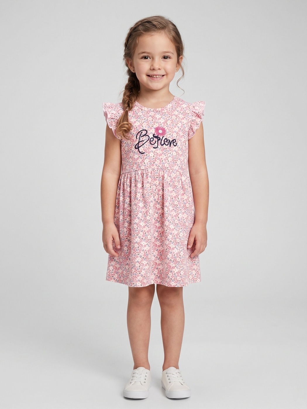 Bonjour Pink Dress - Girl (Floral)-08