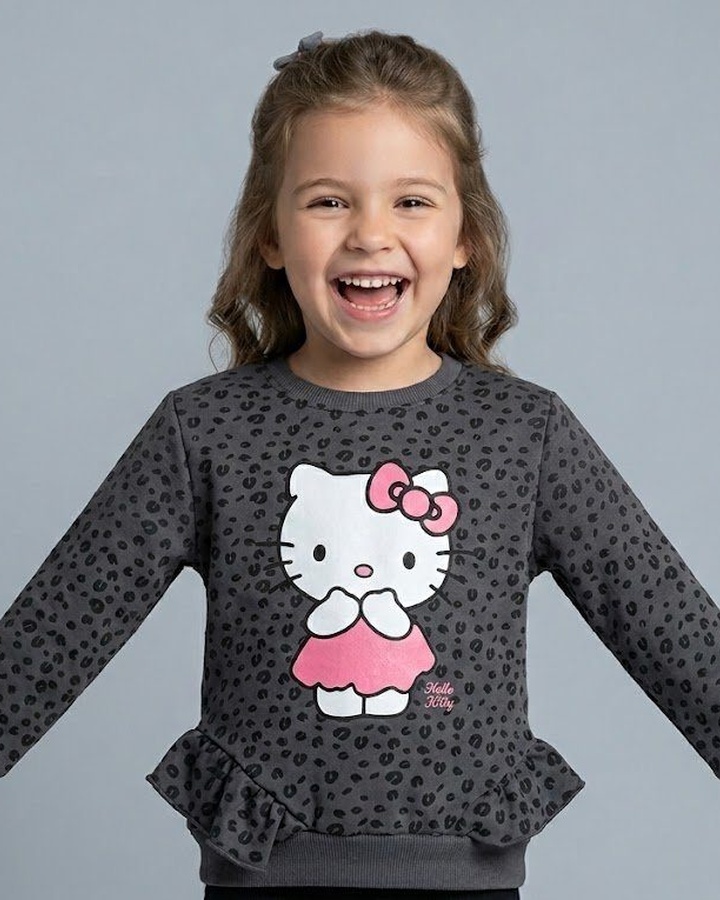 Hello Kitty Leopard Sweatshirt Dark Grey - Girl (All Over Spots)