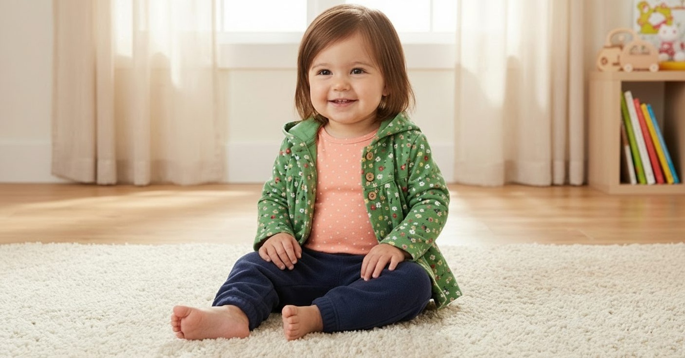 Green Floral 3-Piece Set - Baby Girl (Orange Onesie)