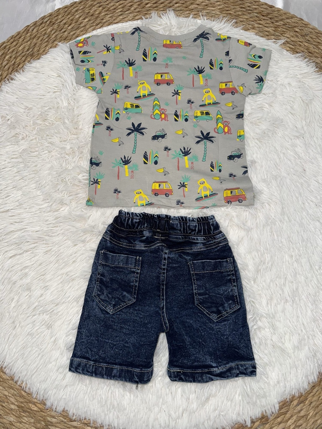 Travel Gray Shorts Set - Boy (Travel Motif Top)-24M