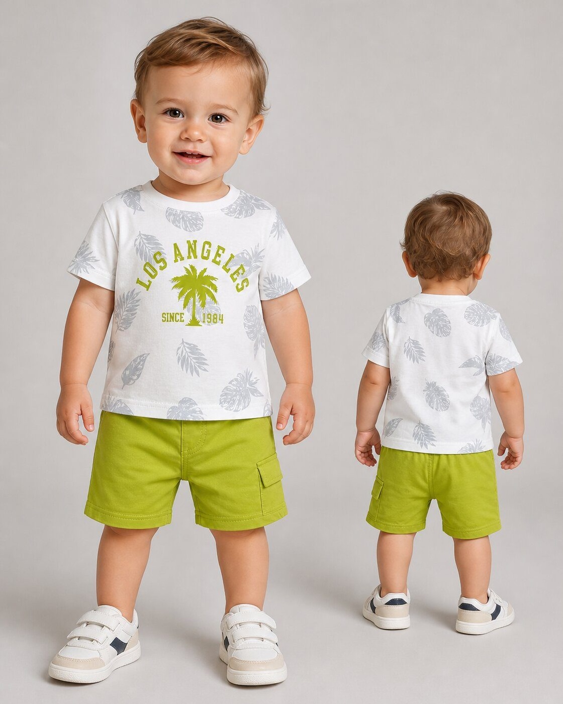 Los Angeles Lime Green Shorts Set - Boy (Palm Graphic)-24M