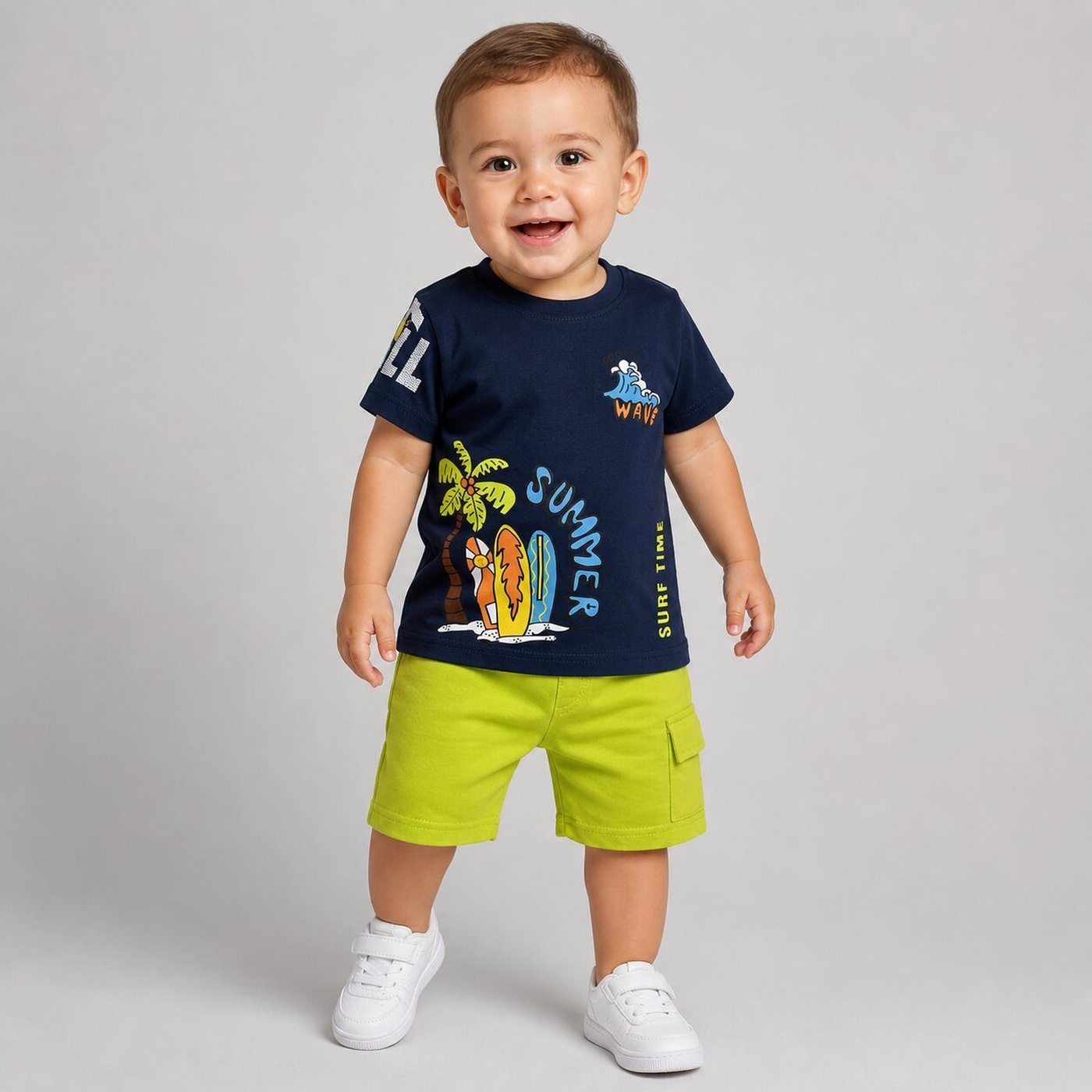 Summer Navy Shorts Set - Boy (Surf Graphic)-24M