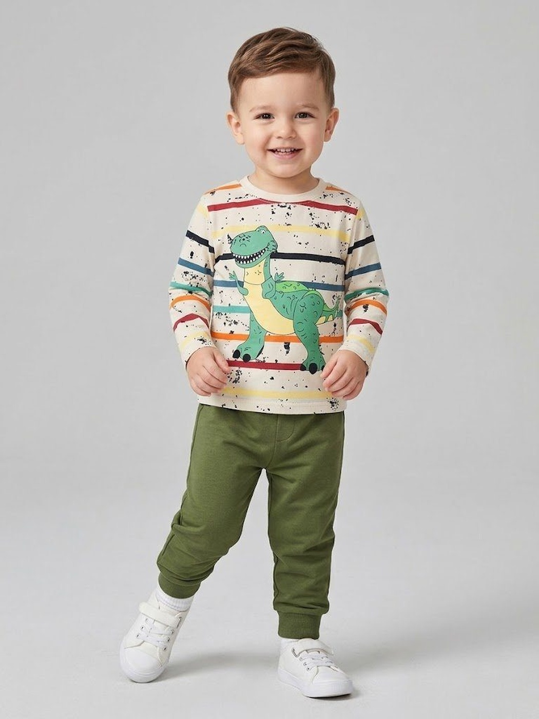 Dinosaur Green Set - Boy (Striped Top)