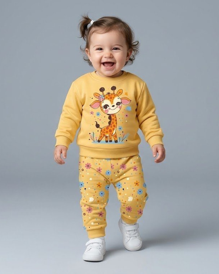 Giraffe Yellow Set - Girl (Floral Pants)