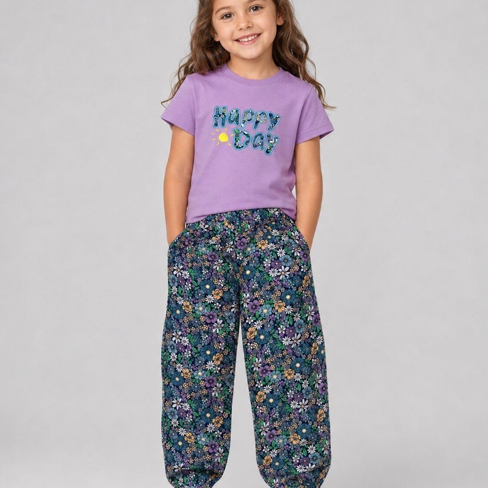 Happy Day Purple Floral Pants Set - Girl (Floral Pants)