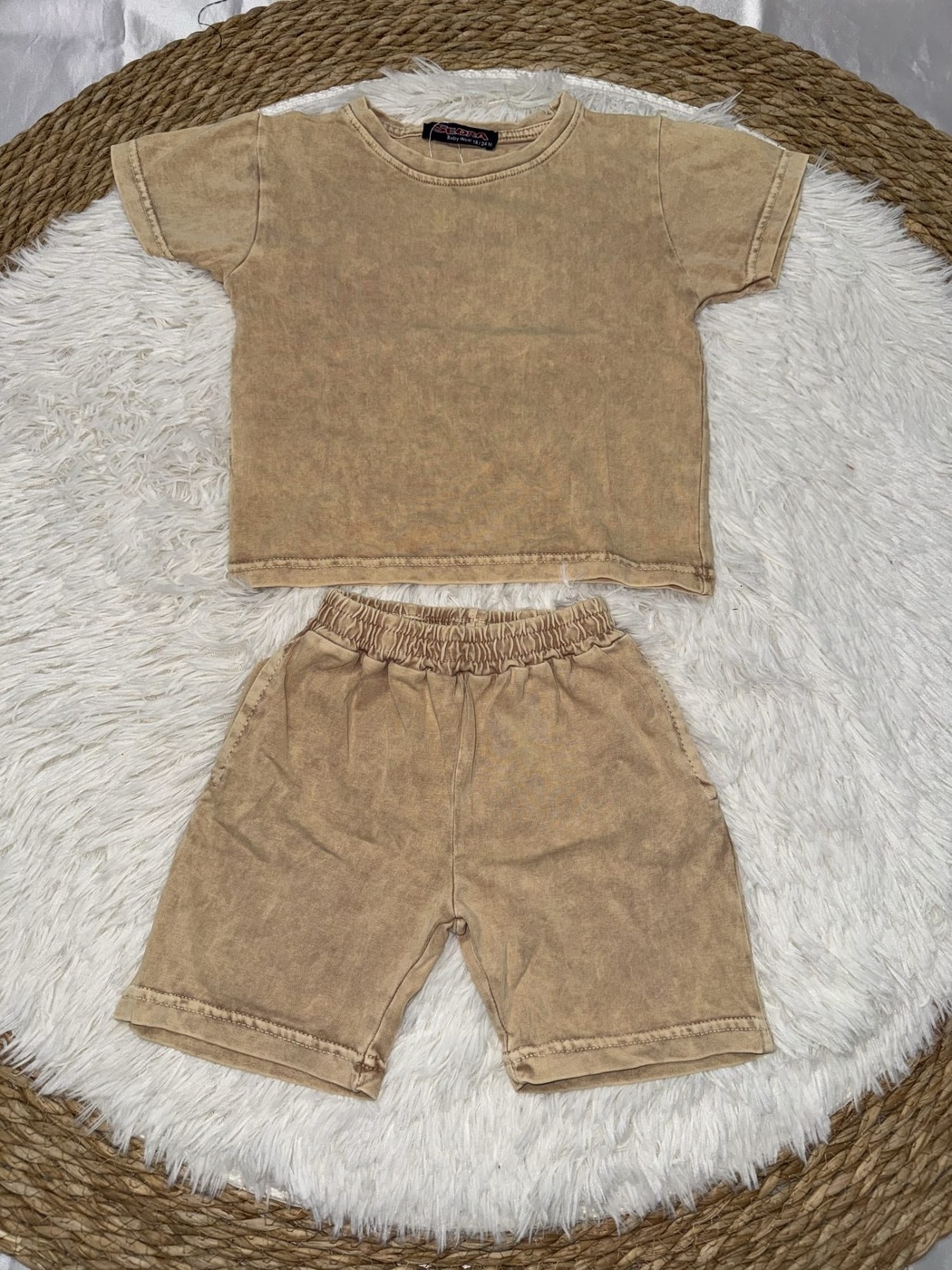 Washed Beige Shorts Set - Boy (Tonal Set)-24M