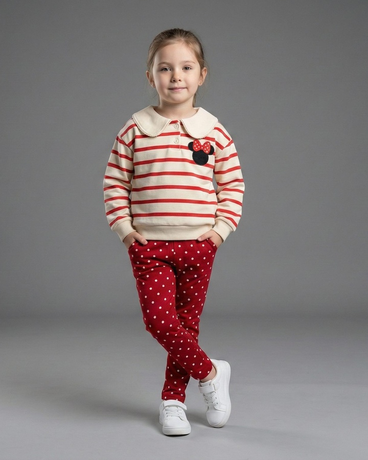 Minnie Mouse Collared Set Cream & Red - Girl (Polka Dot Pants)