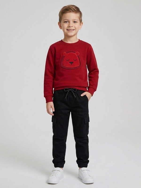 Plush Lion Face Set Red - Boy (Black Cargo Pants)