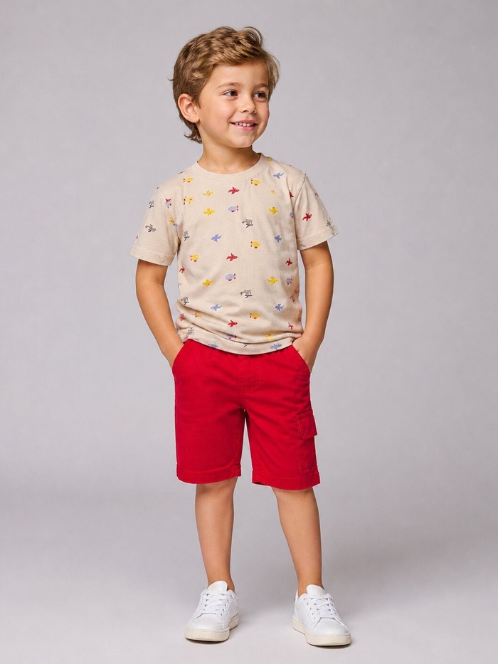 Airplane Red Shorts Set - Boy (Allover Motif Top)