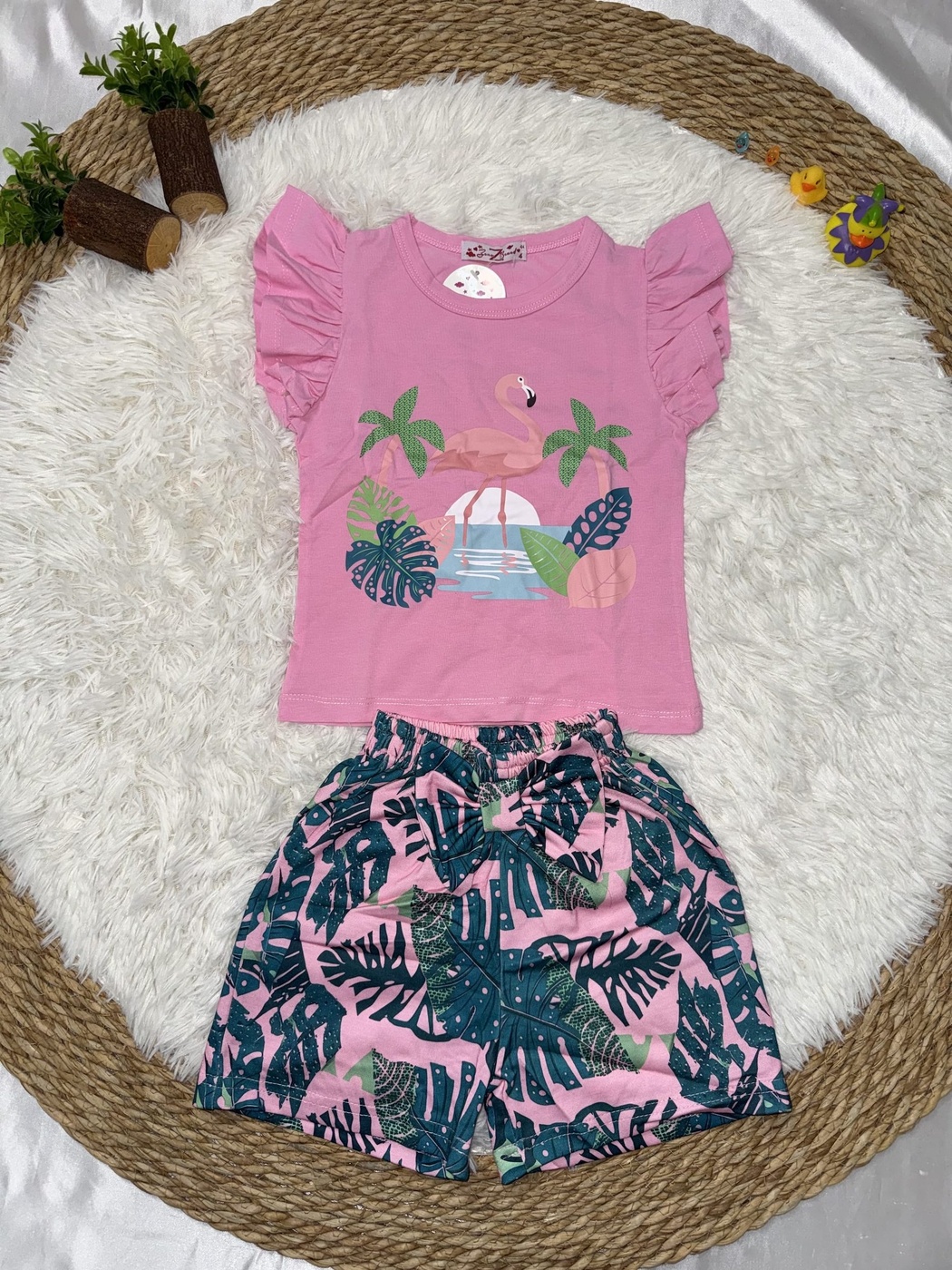 Flamingo Pink Set - Girl (Ruffle Sleeves)