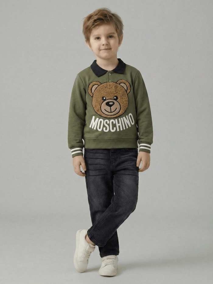 Moschino Bear Polo Set Olive Green - Boy (Black Jeans)