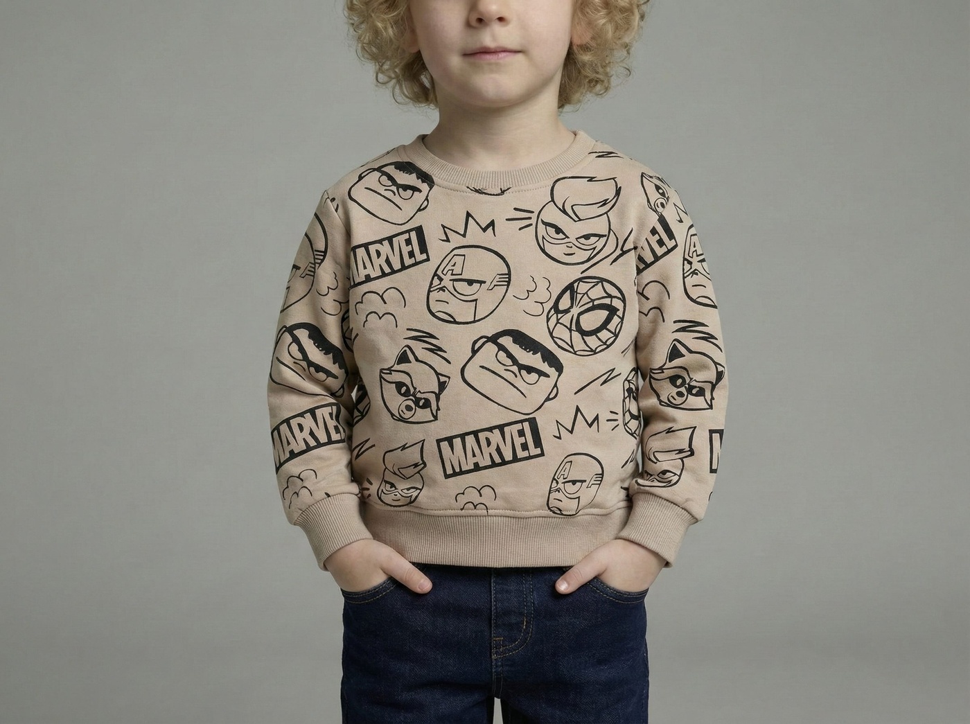 Marvel Sketch Sweatshirt Beige - Boy (All Over Line Art)