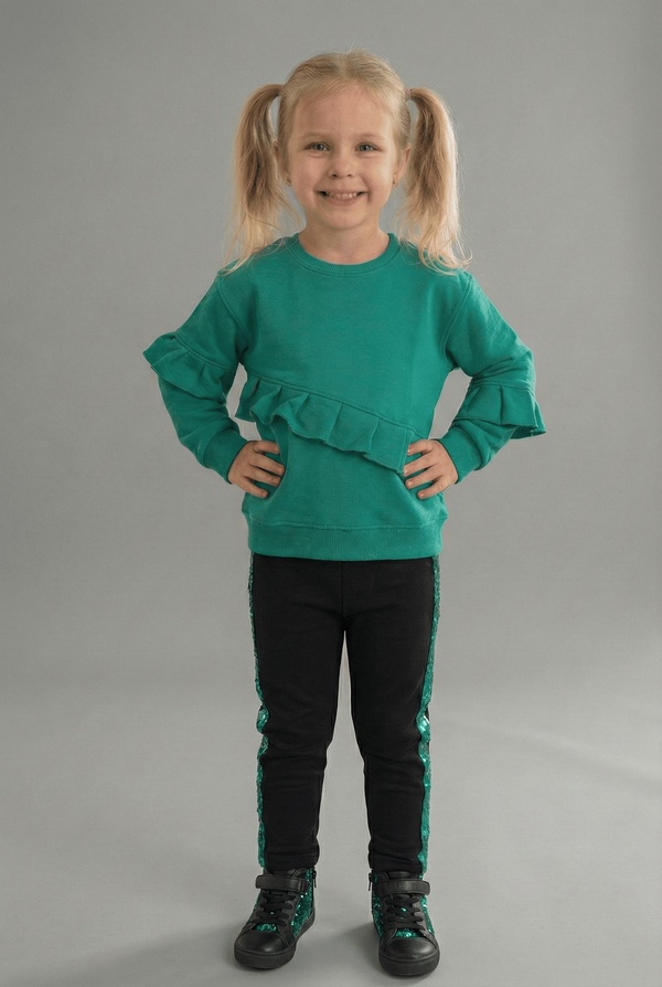 Green Ruffle Set - Girl (Sequin Stripe Pants)