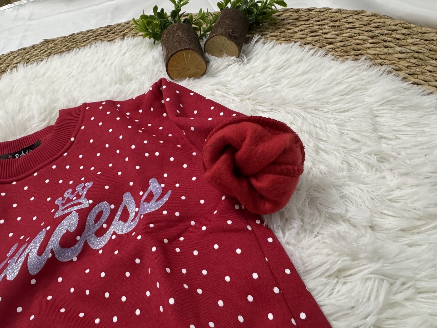 Princess Polka Dot Sweatshirt Red - Girl (Silver Glitter Text)